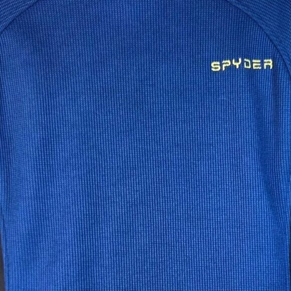 Spyder Outbound Active Mens Blue & Black Fleece Pullover Sweater Waffle Knit Med - Picture 5 of 7